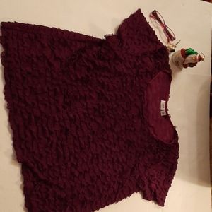 Plus sized short sleeved top. Wine